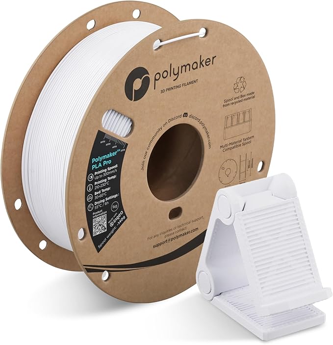 Polymaker PLA Pro 3D Printing Filament Cold White 1.75mm 1KG, High-Impact Tough PLA, Fast Printing up to 300mm/s, High Speed New Formula, Easy to Print on Most FDM Printers, No Enclosure Required