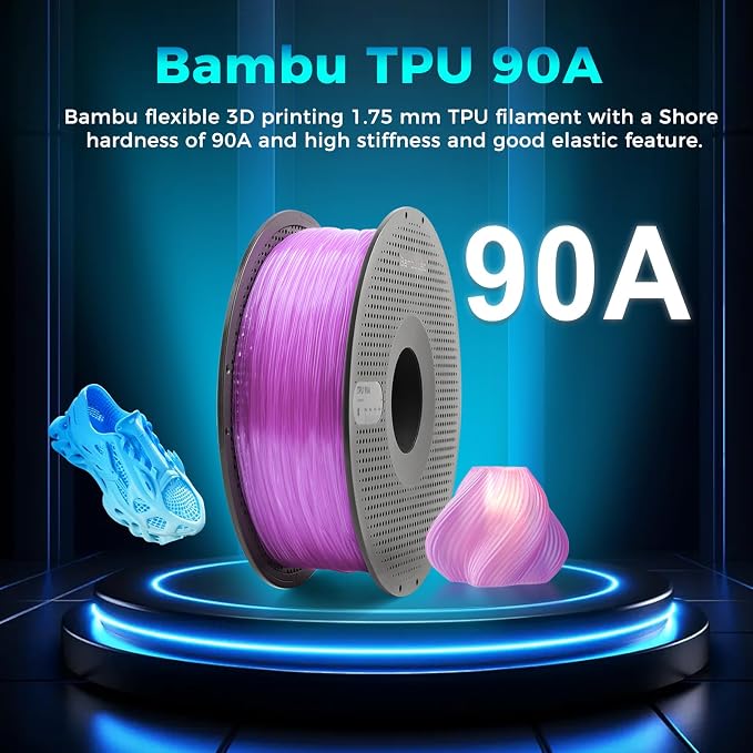 Bamboo Original TPU 90A 1.75MM Filament Exceptional Wear Resistance for Lasting Performance with RFID for Bambu Lab A1,A1MINI,X1,P1 AMS 1KG +/- 0.03mm AMS HT Compatible (Silver)