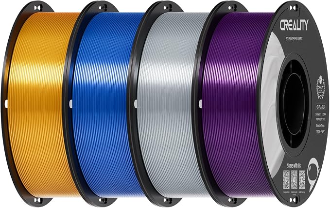 Creality Silk PLA Filament 1.75mm 4kg, Shiny Metallic 3D Printer Filament 1Kg Spool, Dimensional Accuracy +/- 0.02mm, Compatible with Most FDM 3D Printers(Gold&Sliver&Blue&Purple)