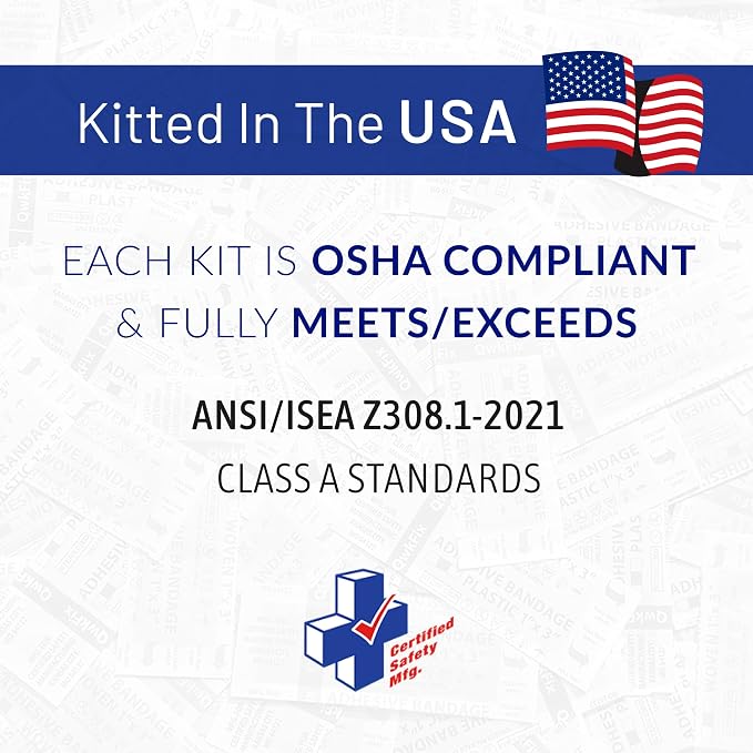 Certified Safety Mfg Class A 21 Plus BBP - 158pc USA-Made ANSI & OSHA Compliant First Aid Kit w/Bloodborne Pathogen Protection - Bloodborne Pathogen Kit for Businesses (Plastic Case)