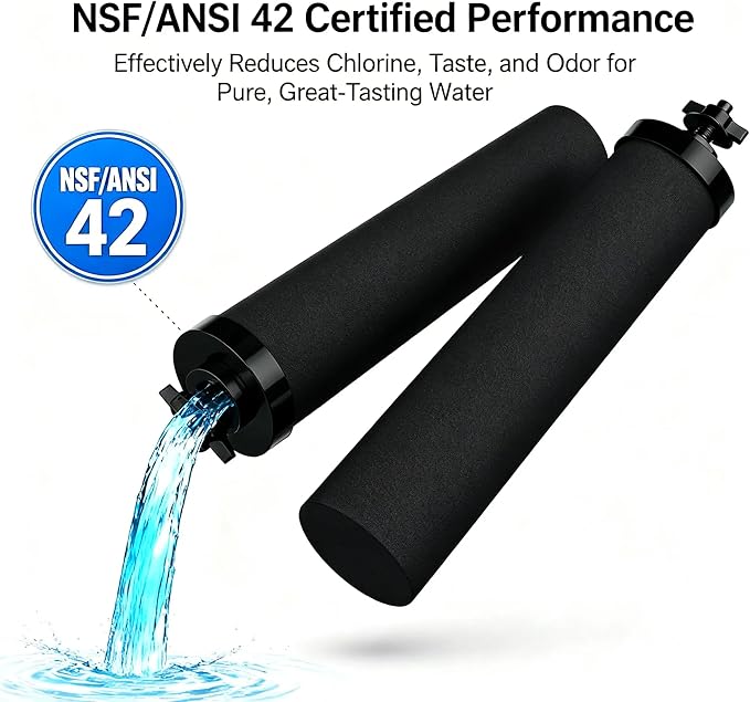 Black Filter 4 Packs, NSF/ANSI 42 Certified Replacement for BB9-2 Purification Elements, Compatible with Berkey Gravity Water Filtration System, Reduces Contaminants & Improves Water Taste