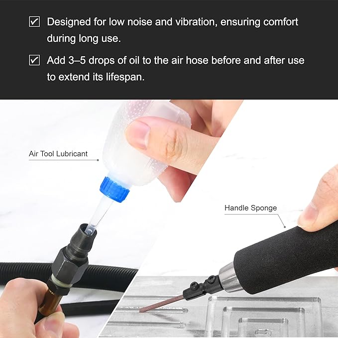 MIRACLE MIL-07 Pneumatic Reciprocating Profiler, 0.7mm Stroke, 35,000 SPM – Air Polishing, Filing, Lapping, Deburring Tool for Small Molds, Dies, Wood, Plastic, Jade