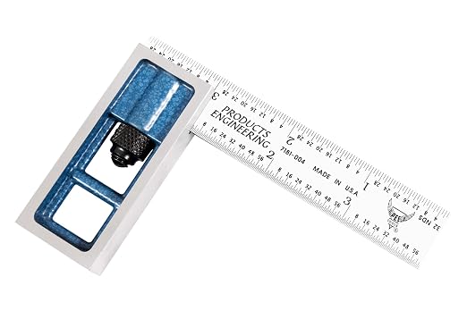 PEC Tools Precision Double Square - Satin Chrome Finish Blade, Cast Iron Head, 4" Blade Length, English Graduations 16R, Adjustable Reading Double Square, Built to Last for Lifetime, Made in USA