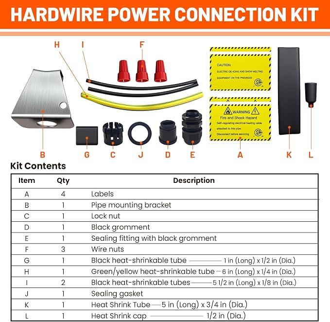 Self-Regulating Heat Cable Power Connection Kit, CSA Certified 120/240V for Roof & Gutter De-Icing Heating Cable (1 extra End Seal Kit included)