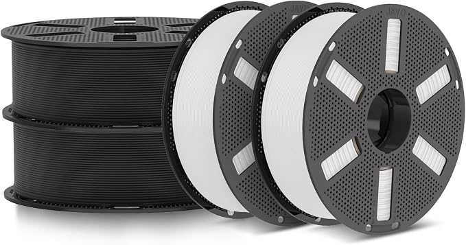 JAYO PLA 3D Printer Filament Bundle 4.4KG, 1.75mm Diameter, Dimensional Accuracy +/- 0.02mm, 4 Pack 1.1kg Spool (Black, White)