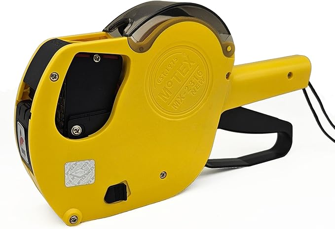 Motex MX-2316NEW 2 Line 20 Digits Price Tag Gun – 10 Digits Per line, Pre-Loaded 1,000 White Sticker Labels and Pre-Loaded Inker with 1 Ink Refill - for Grocery Store, Retail Shop, Garage Sale