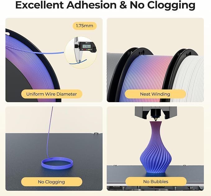 Creality 3D Printer Filament 1.75mm, Rainbow PLA+ Filament No-Tangling Strong Toughness Vacuum Packaging Multi-Color 3D Printing PLA Filament Fit Most 3D Printers
