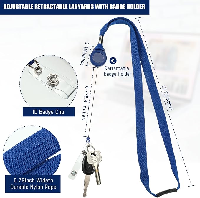 Windyun 72 Pcs Breakaway Lanyard with Safety ID Bulk Retractable Lanyards Flat Neck Straps (Blue)