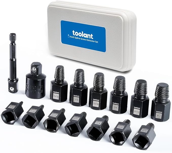 toolant 15pcs Impact Screw Extractor Set, Bolt & Nut Remover Socket Tool Kit, Stripped Bolt Extractor for Damaged Screws and Bolts
