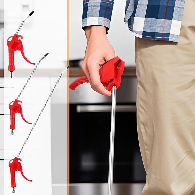 MorningRo 6 Pcs Air Blow Gun Kit with 19", 11", and 4" Pistol Grip Air Blow Gun Tools Compressor Nozzle for Industrial Household Car Detail Mechanics (Red)