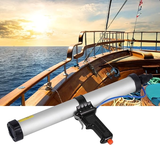 Pneumatic Caulking Gun, 600ml Air Powered Caulk Gun Aluminum Alloy Sausage Caulking Gun, Caulking Gun with 6 x Nozzle, for Building Decoration, Ships Containers