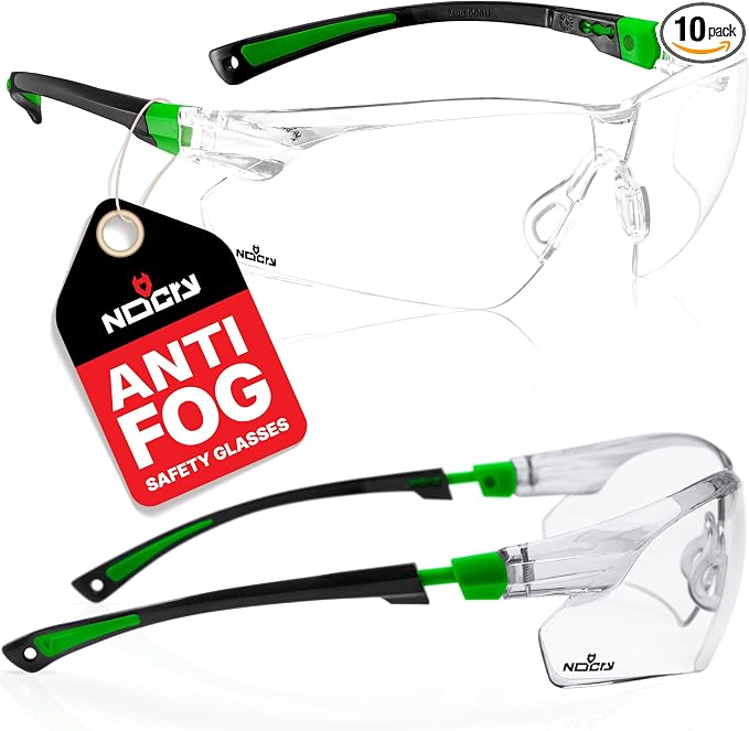 NoCry Clear Safety Glasses for Men and Women with Anti-Fog and Scratch Resistant Wrap Around Lenses, Adjustable Temples and Nose Pads — ANSI Z87 Certified Protective Eyewear with 100% UV Shielding