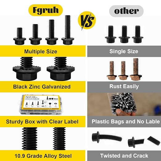 164PCS M8 Flange Head Bolt Assortment Kit,M8-1.25 x 16/20/25/30 mm Metric Flange Hex Bolts Nuts Washers Assorted,10.9 Black Zinc Galvanized