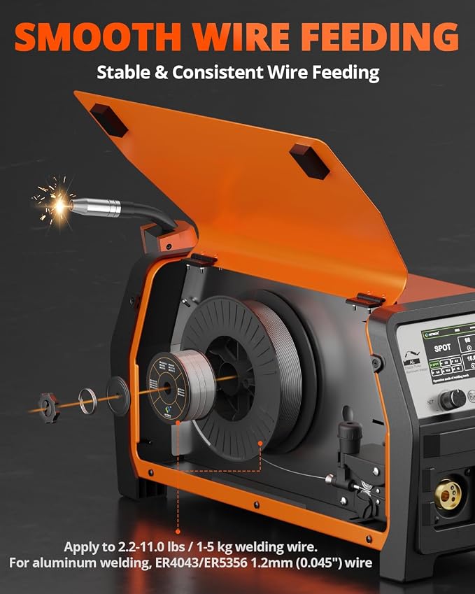 HITBOX 8 in 1 Professional 200A 110V/ 220V Dual Pulse Aluminum MIG Welder, Multi-Process Welding Machine for Single/Dual Pulse MIG, Lift TIG, MMA, Spot Welding, Gas Gasless and Spool Gun Compatible