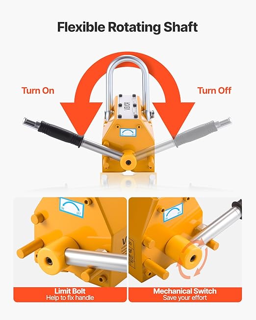 VEVOR Permanent Magnetic Lifter, 2200 lbs Pulling Capacity, Heavy Duty N42 Neodymium Lifting Magnet with Release Handle and Steel Hook, Used in Shop Crane and Hoist, for Lifting Plate Steel, Board