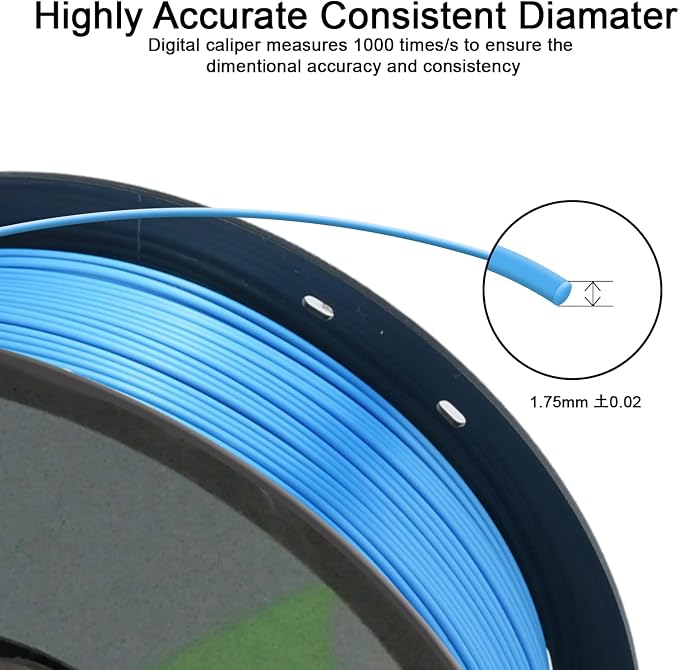 PLA 3D Printer Filament, Dimensional Accuracy +/- 0.02 mm, 1 kg Spool(2.2lbs), 1.75 mm，Sky Blue
