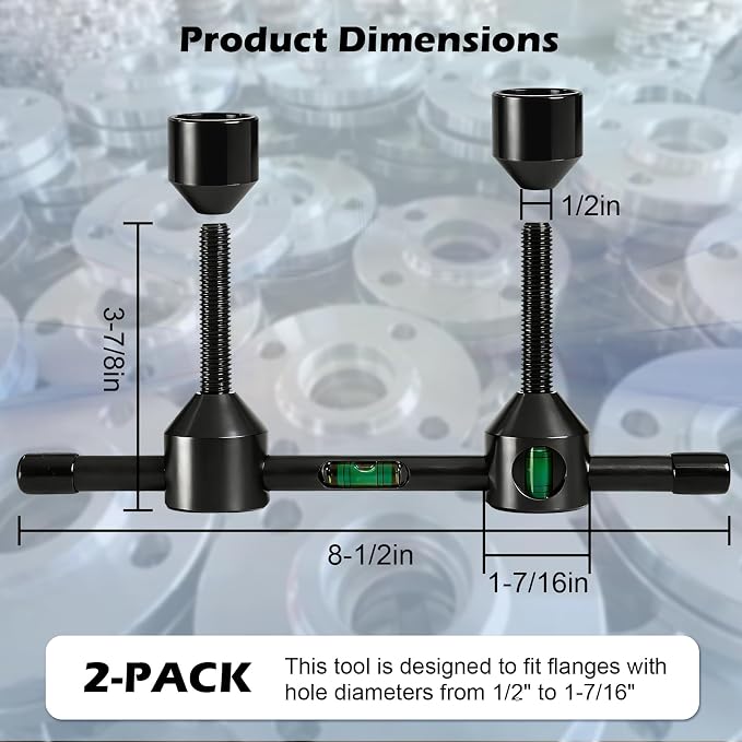 Threaded Pipe Flange Aligner and Leveler Tool – 2-Pack with Built-in Horizontal & Vertical Bubble Levels, Fits Exhaust, Pump & Pipe Flanges 1/2" to 1-7/16"