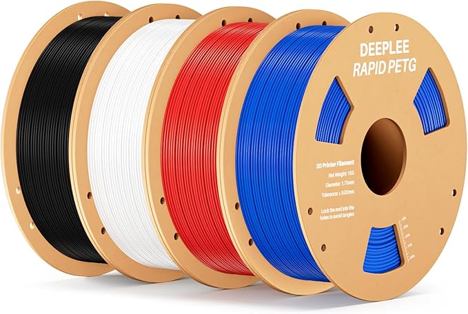 Rapid PETG Filament 1.75mm, High Speed PETG 3D Printer Filament Up to 600 mm/s, Dimensional Accuracy +/- 0.02 mm, Fits for Most FDM 3D Printers, 4 Pack 1kg Black & White & Red & Blue