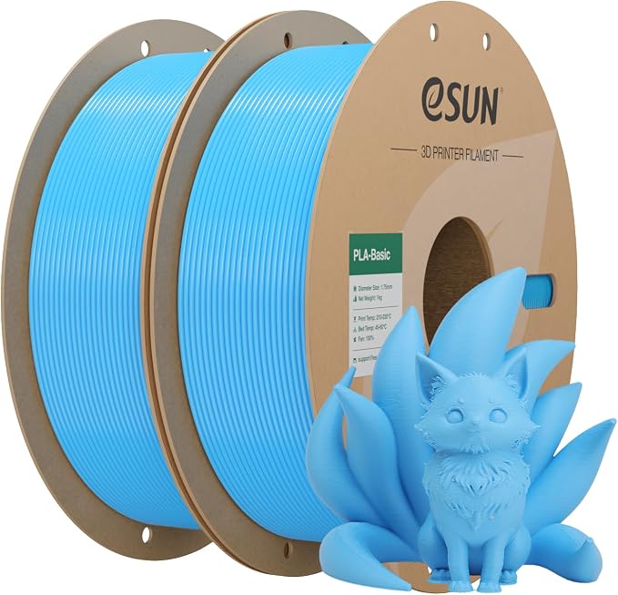 eSUN PLA Basic Filament 1.75mm Light Blue, 1KG Spool (2.2 LBS) 3D Printer PLA Filament, Fits for Most FDM 3D Printers, 2PCS Bundle Set