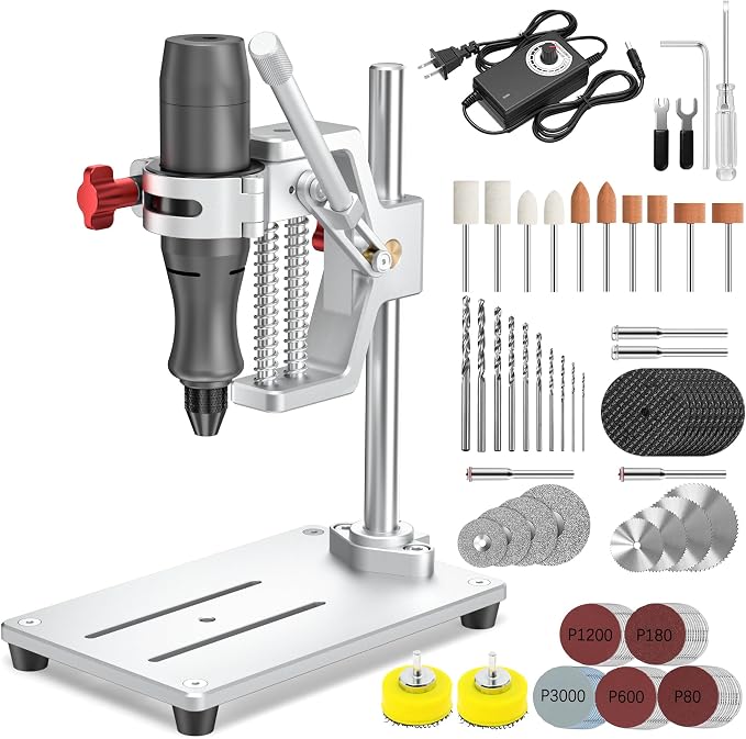 Mini Rotary Tool whit Drill Press -Rotary Tool Workstation Stand -Mini Portable Press & Tool Holder, 3-24V Regulated Power with 98 Accessories. Sanding, Cutting, Polishing, Drilling, DIY Crafts