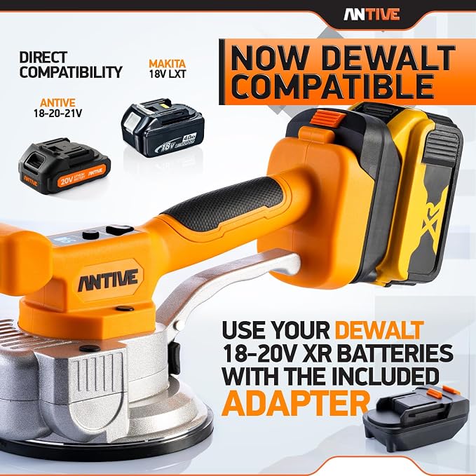 Tile Vibration Tool Kit Compatible with DeWalt Batteries via Included Adapter(Batteries Not Included), Cordless Tile Vibrator for Large Format Tile Installation with 9 Speeds and 110 lb Suction Cup