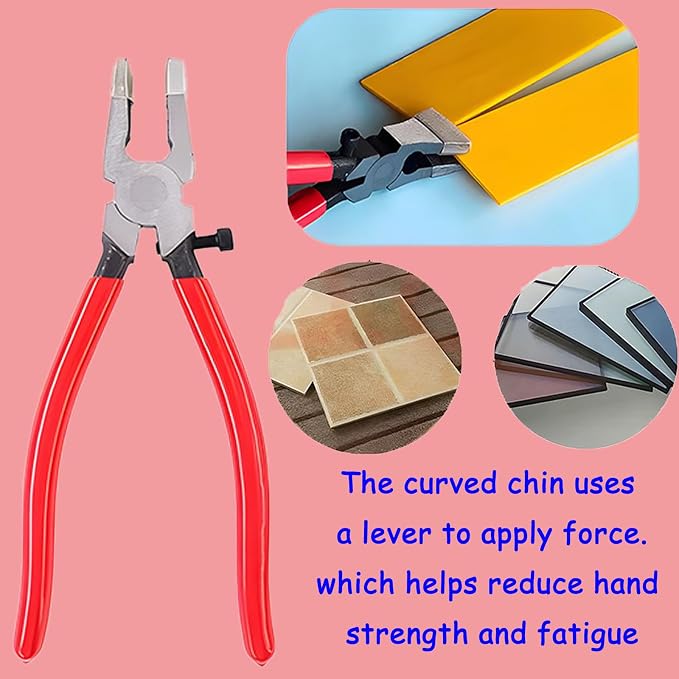 2 Pcs Glass Running Pliers and Breaker Grozer Pliers Set with Rubber Tips for Stained Glass, Mosaics, Heavy Duty Glass Cutting, and Crafting Projects – Professional Glass Cutting Tools