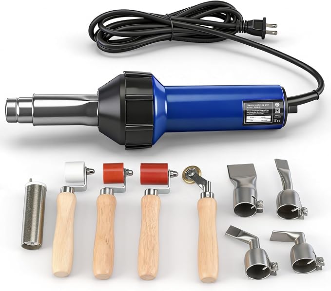 Hot Air Gun PVC Heat Gun Hand Held Plastic Welder heating gun 110V 1600W, Vinyl Welding Handheld Plastic Hot Air Heat Gun Welding Torch with Various Rollers & Stainless Steel Nozzles