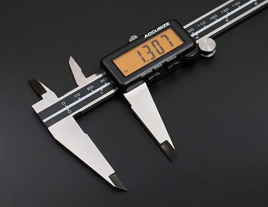 Accusize Industrial Tools Digital Caliper, 12 in/300 mm, 1110-1838 | 300 mm/12 in Range, 0.01 mm/0.0005 in Resolution, ±0.03 mm Accuracy, Metric/Inch, Yellow LCD