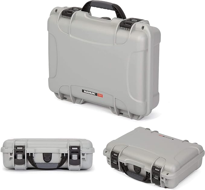 NANUK 910 Waterproof Hard Case with Foam – 14.3” x 11.1” x 4.7”, Protective Case for Camera, Electronics & Gear – Impact-Resistant, Dustproof, Airline Carry-On Approved – Made in Canada, Silver