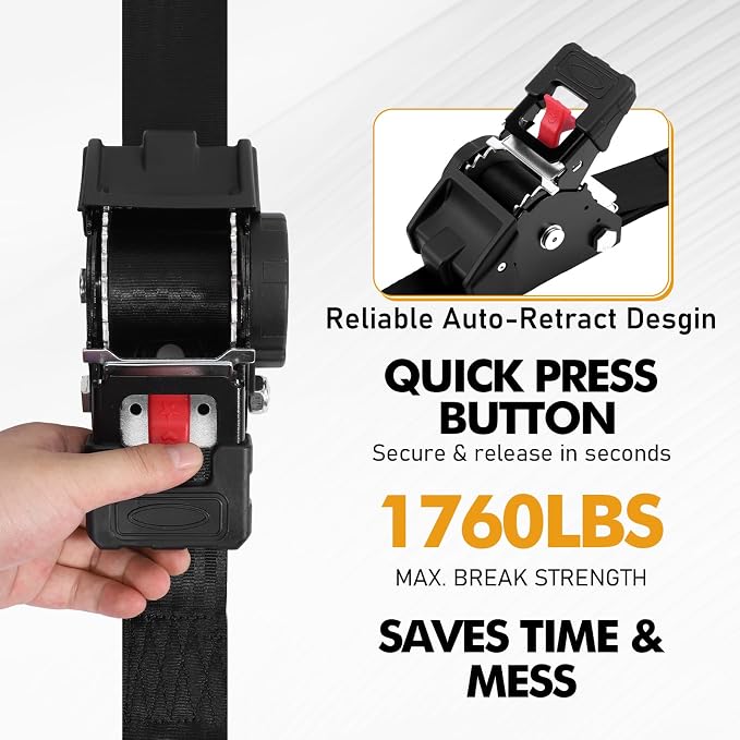 LEVELEVE Retractable Ratchet Tie Down Straps (1" x 6FT, 4-Pack, Black) - Heavy Duty 1560LBS Break Strength Quick-Lock, Weather Resistant for Moving, Cargo, Trucks & Boats