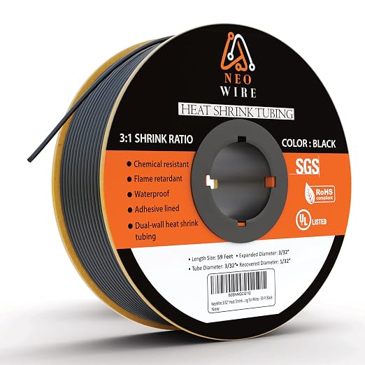 Heat Shrink Tubing 3/32" (2.4mm), 3:1 Ratio Shrink Tube Industrial and Marine Grade, Dual Wall Adhesive Lined Wire Shrink Wrap Tubing, 59 Feet Roll