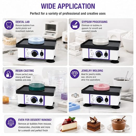 Lab Vibrator 8"x6" Square Dental Oscillator, 120W Dental Vibrating Plate Plaster Mixing Machine with Adjustable Speed, Anti-Slip Base for Lab Use