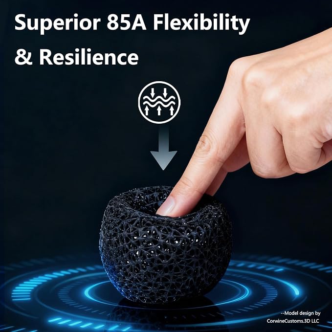 Siraya Tech Rebound PEBA 85A Flexible Filament, The Super TPU | Softer 85A Durometer for High Flexibility | 62% Energy Return, Lightweight, Nylon-Based Durability | 3D Printer Filament (Black, 800g)
