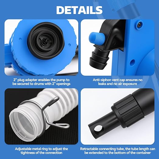 New Upgrade Plastic 55 Gallon Hand Lever Action Drum Pump, Manual Siphon Barrel Pump for DEF/AdBlue, Oils, Antifreeze, Ag Chemicals & Low Concentration Liquids, Includes 6.6ft 3/4" Corrugated Hose | Manual Siphon Barrel Pump, For DEF/AdBlue, Oils, Anti...