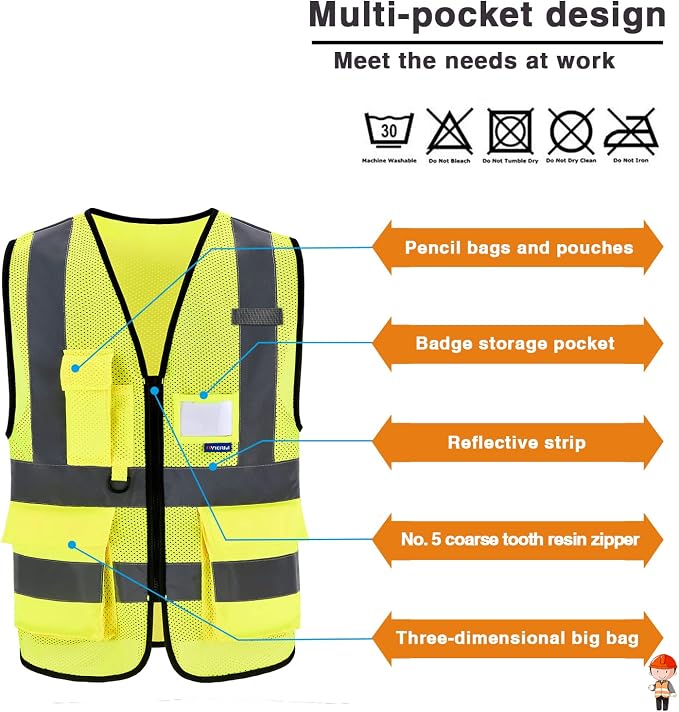 A-SAFETY 6XL7xl 8XL,high vis reflective Safety Vest,Yellow | Yellow 6XL-8XL Class 2 safety vest with clear ID pocket, radio mic loop and reflective strips for warehouse operations.