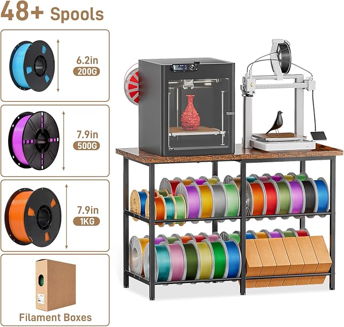 3D Printer Stand with Filament Storage, Heavy Duty Metal 3D Printer Table for 2 Printers, Anti-Vibration 3D Print Desk with Spool Holder for Workshop, Studio, Home Office