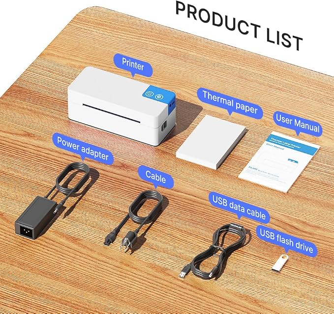 Bluetooth Thermal Shipping Label Printer, 4x6 Portable Direct Thermal Printer, Compatible with iPhone, Android, Windows and Mac, Widely Used for USPS UPS Amazon Shopify Etsy, White