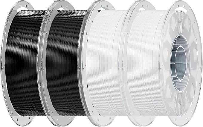 Creality PLA Filament 1.75mm Bundle 4 kg, 3D Printer Filament Multicolor, Enhanced Toughness No Warp, 4 Pack-1 kg (Black, Black, White, White)