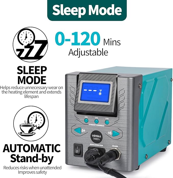 YIHUA 948D-I Desoldering Station 110W High Performance ESD-Safe with Temperature Control 716-896°F Adjustable, 3 Pre-set Channels, °C/°F Conversion, Auto Stand-by, Sleep Mode