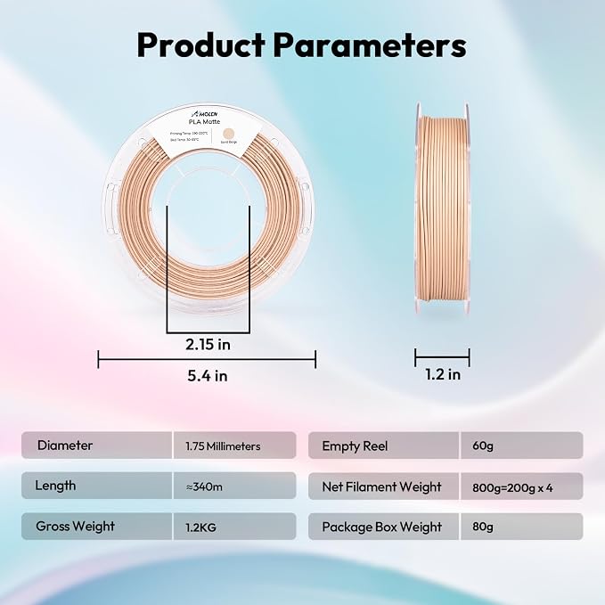 AMOLEN PLA Matte 3D Printer Filament Bundle, PLA 1.75mm Craftsman Color Quartet Set, Porcelain White/Terracotta/Delft Blue/Sand Beige, 200g X 4 Spools