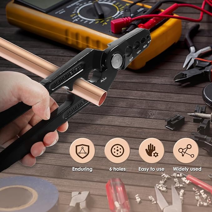 Manual Copper Tube Rounder with 6 Hole Design Copper Pipe Repair Tool Multifunctional Flat Tube Repair Plier Sturdy Coppers Pipe Rounding Tool, Diameter 1/4" 3/8" 1/2" 5/8" 3/4" 7/8"