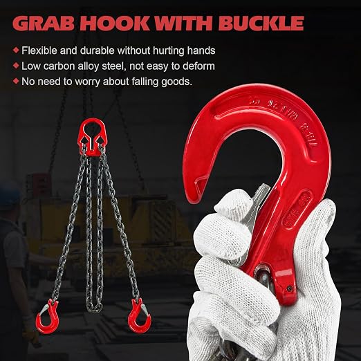Pindex 5/16 Inch x 10 Ft 7000lbs 3.18 Tons G80 Chain Sling with Adjuster Hooks,Adjustable Length and Angle for Safe Towing