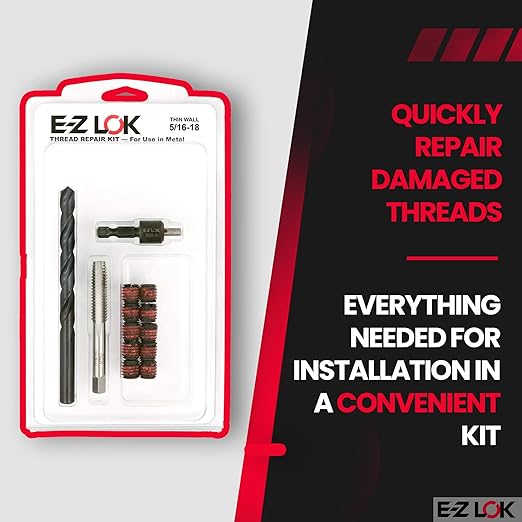 E-Z LOK EZ-310-5 Thread Repair Kit for Metal Carbon Steel Threaded Inserts 5/16-18 and Installation Tools
