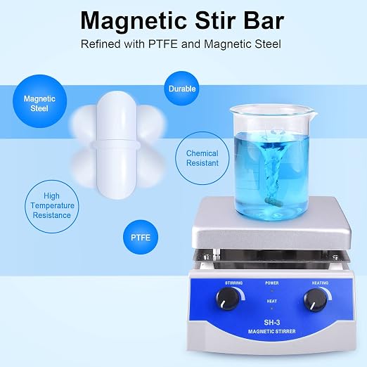 Slendor Magnetic Stirrer Hot Plate Mixer 3000ml Stirring Capacity 6.7 x 6.7 inch Max 520°F Hotplate and 100-2000 RPM Stirrer, Stirring Bar & Support Stand Included