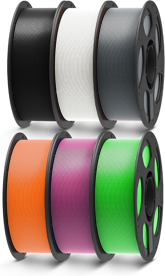 ANYCUBIC PLA Filament 1.75mm Bundle, 3D Printer Filament 1.75mm Dimensional Accuracy +/- 0.02mm, 1KG Reusable Spool, Black, White, Texture Grey, Orange, Magenta, Green Flash