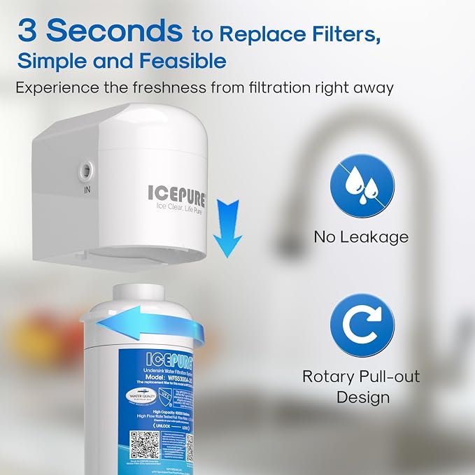 ICEPURE 21" WFS5300A 5 Years Under Sink Water Filtration System, 40000 Gallons NSF/ANSI CAN372 & 42 Certified, Direct Connect Drinking Faucet, Removes Chlorine, Odor, Heavy Metals