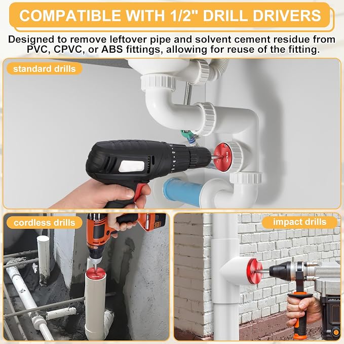PVC Pipe Reamer, PVC Fitting Saver, 9Pcs Pipe Reamer for SCH40, Includes 1/2 inch, 3/4 inch, 1 inch, 1-1/4inch, 1-1/2inch, 2inch, 2-1/2inch, 3inch, 4inch Head Aluminum with 1 Blades