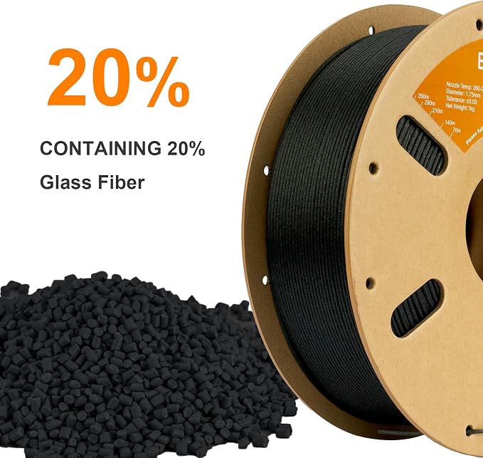 ERYONE Nylon 3D Printer Filament, Polyamide PA6 Glass Fiber Filament 1.75mm +/- 0.03mm, Stiff & Strong & Heat Resistant, 1kg (2.2LBS)/Spool, PA6 GF Black