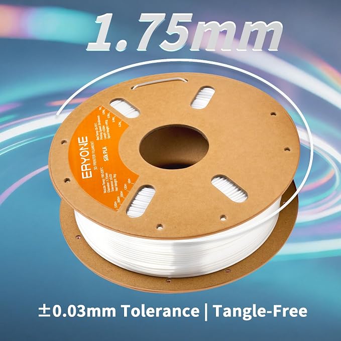 ERYONE Silk PLA Filament for 3D Printer 1.75mm +/- 0.03mm, Shiny Filament 1kg (2.1lbs)/Spool, Silk White