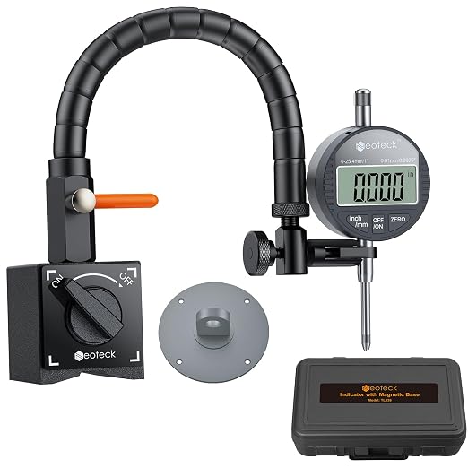 Neoteck 0-1"/ 0.0005" Digital Indicator with 13.5" Flexible Arm 176lbs Max Pull Magnetic Base Digital Dial Indicator Set Widely Used in 3D Printer and Automotive Maintenance